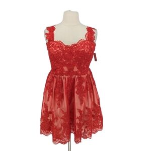 00935 Hebeos Lace Mini Dress Red Size 3XL party cocktail wedding prom 90s y2k